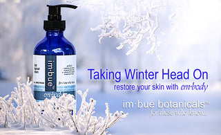 Imbue CBD lotion overset on Snow and Ice Background