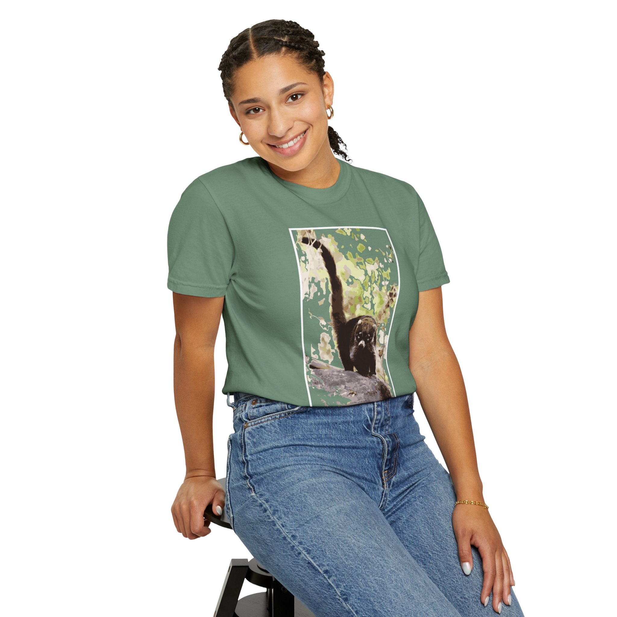Unisex Garment Dyed T-shirt for Men or Women Comfort fit Stay Wild Coatimundi Design
