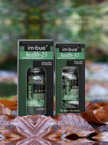 CBD capsules on a forest ground with fallen leaves