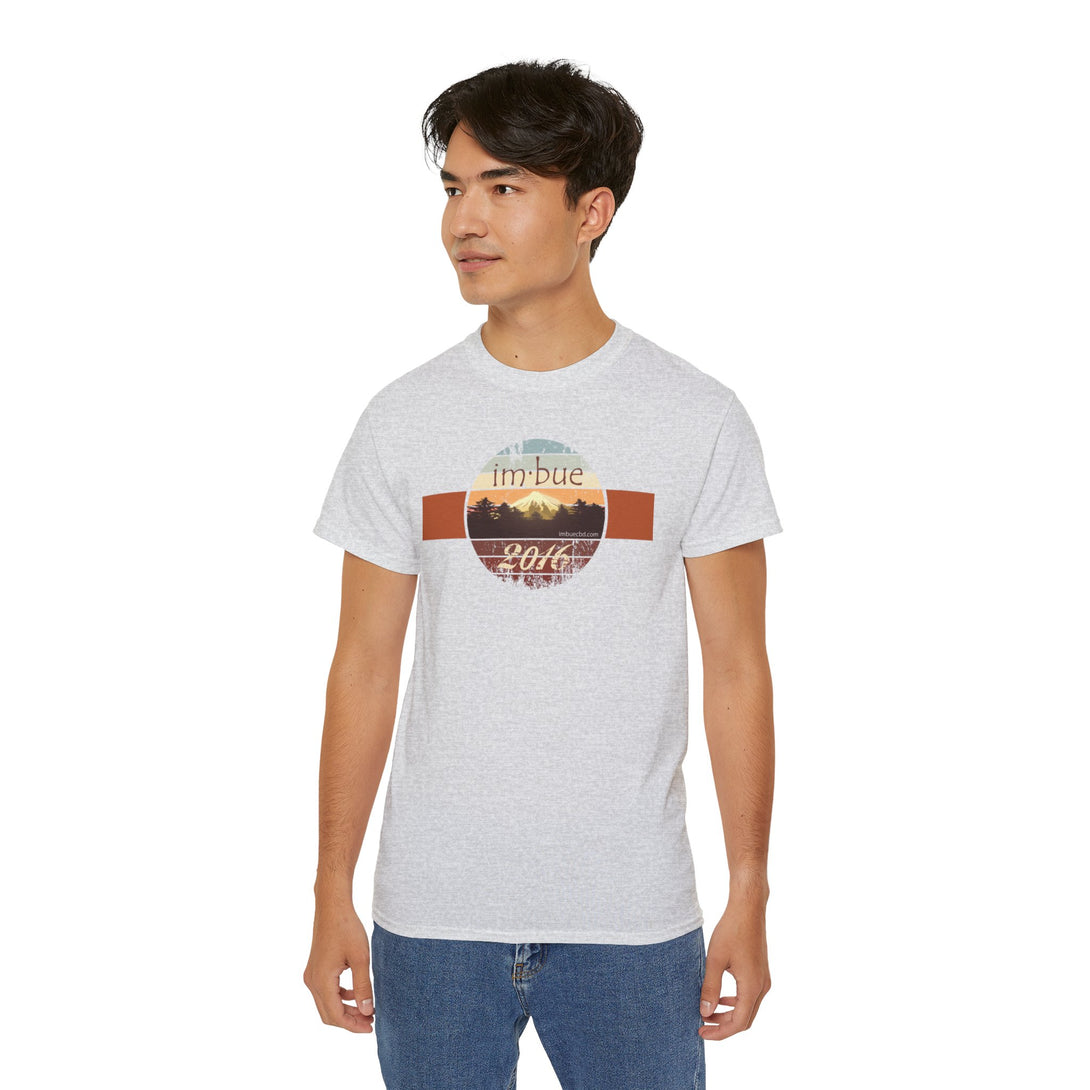 ImbueCBD Mountain Design T Shirt Front in Ash Color