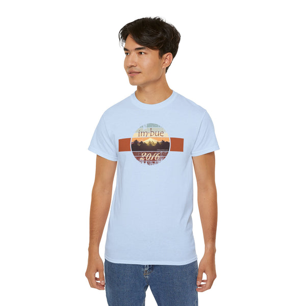 ImbueCBD Mountain Design T Shirt Front in Light Blue