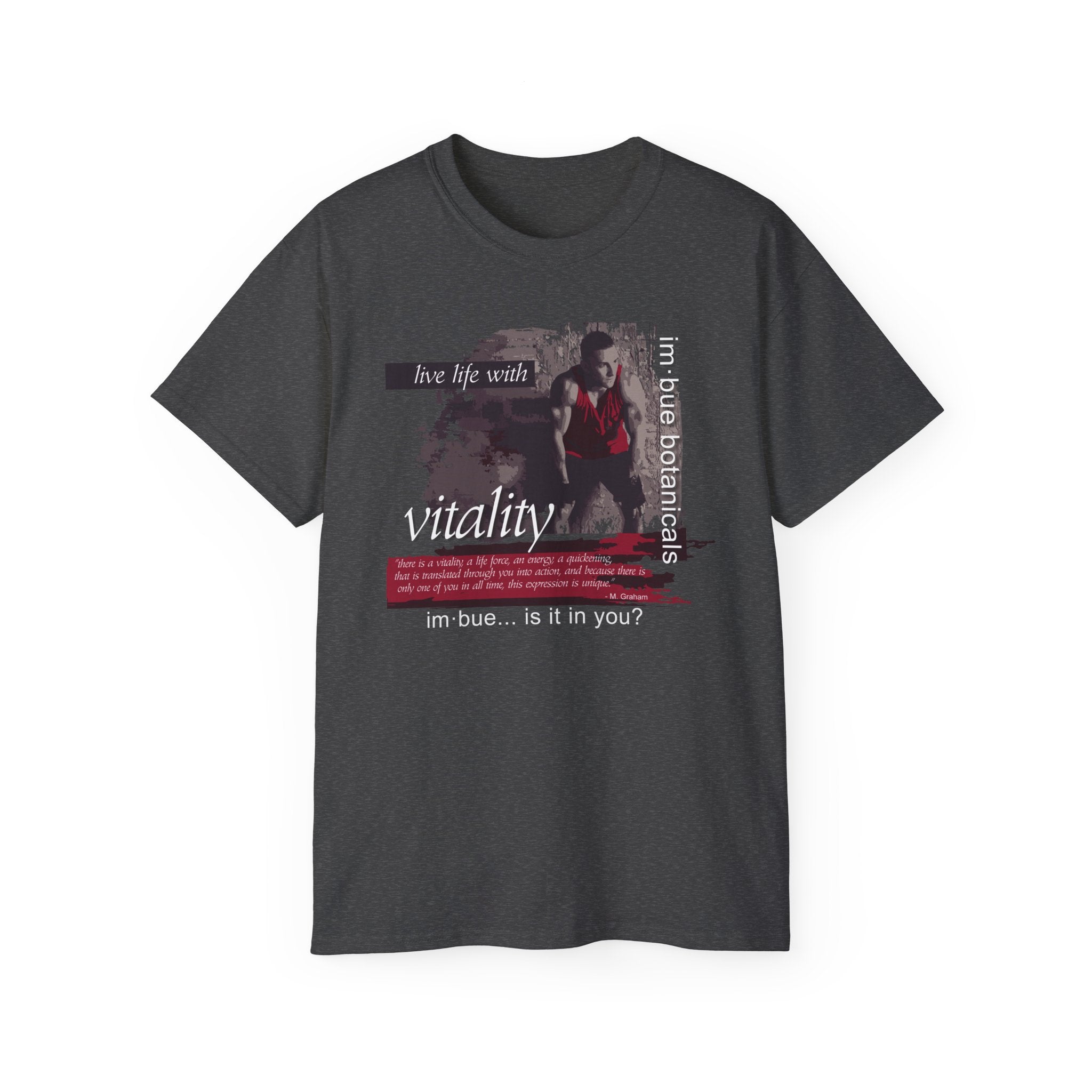 Vitality Red Design T-Shirt Dark Heather Front