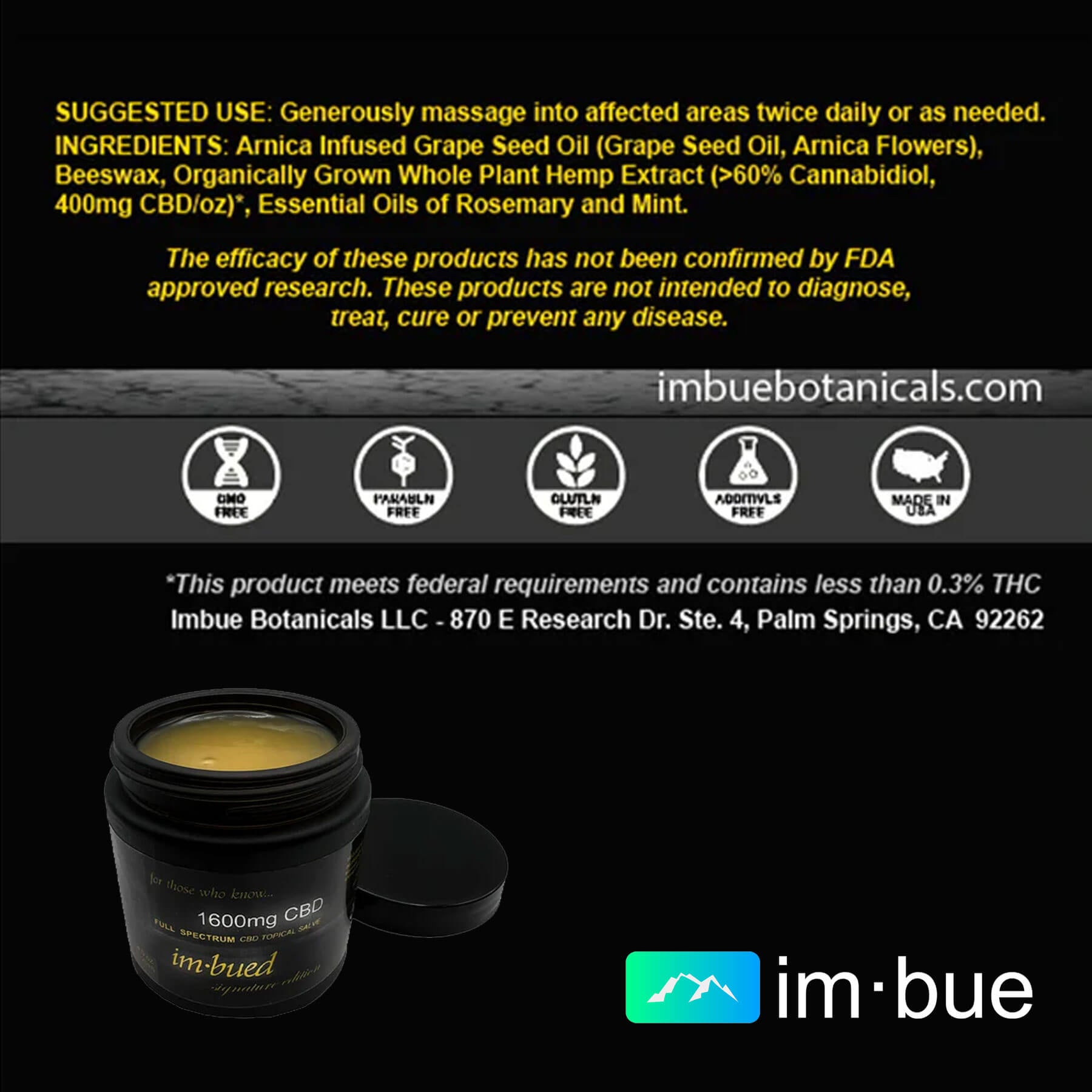 Imbue 1600mg CBD Salve of Full Spectrum Hemp Extract